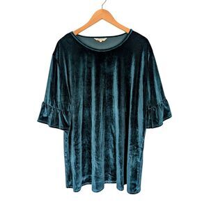 AMARYLLIS Women's Teal Velvet Velour Ruffle Sleeve Top Size 2X
